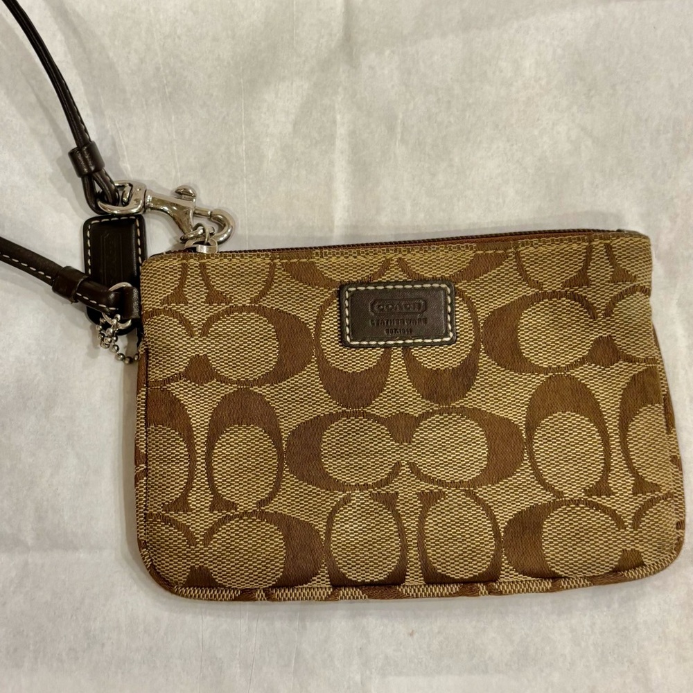 Coach Signature Jacquard Wristlet in Khaki Brown